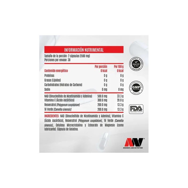 Nad, Resveratrol Y Té Verde 60 Cáps. 750 Mg Cu