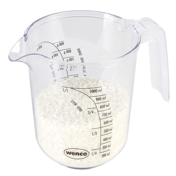 wenco Premium Plastic Measuring Jug, 1 Litre Capacity, Scale for ml, L, Sugar and Flour, Dishwasher Safe, Transparent
