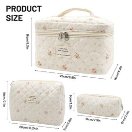 Pack of 3 Women's Cosmetic Bag Toiletry Bag with Floral Pattern, Toiletry Bag, Make Up Bag, Portable Makeup Bag, Wash Bag, Large Women Girls for Everyday Use and Travel, Small flowers, Fashion