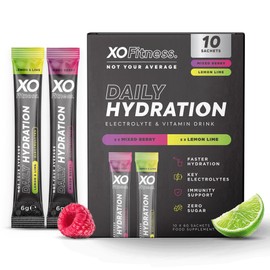 XO Fitness Hydration Sachets | Key Electrolytes | Immunity Support with Essential Vitamins | Zero Sugar & Low Calorie Hydration Multipliers | Mixed Berry & Lemon Lime (10 Sachets)