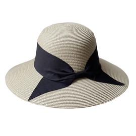 [ホワイトファング] 麦わら 帽子 ハット 大きなツバ リボン付き UVカット 夏 おしゃれ かわいい レディース CZA127(ホワイトブラック)