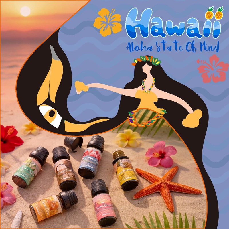 ARVIDSSON Hawaii Fragrance Oil Set, Summer Essential Oils for Diffuser,