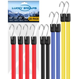 20 Pack Rubber Bungee Cords Heavy Duty Outdoor, 10 15 21 31 Inch Bungee Straps with Upgraded Hooks, Weatherproof Tarp Straps with 1.9X Max Stretch & 100% Rubber for Cargo, Van, Truck, Motorcycle, etc