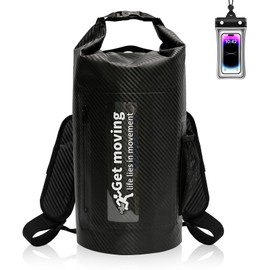JDBlissful Dry Bag Set Waterproof 10L Carbon Fibre Bag Waterproof Bag with Double Adjustable Shoulder Strap for Camping, Swimming, Climbing, Boating, black, Exterior