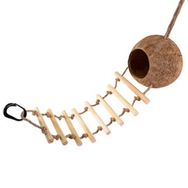 Bird Life Hanging Coconut Hide with Ladder - Perch Toy for Birds - Parrots, Parakeet, Conures, Cockatiel