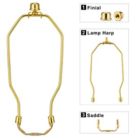 Lamp Shade Holder, 2 Set 8 Inch [Heavy Duty] Lamp Harp Holder with 3/8 Standard Saddle + Lamp Finial Caps for Table and Floor Lamps (Polished Brass)