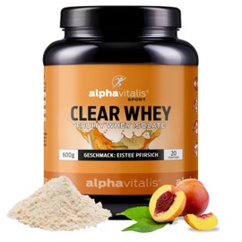 alphavitalis Clear Whey Isolate Pulver EISTEE PFIRSICH - 600g Protein Pulver mit leckerem, fruchtigem Geschmack - Intra + Post Workout - Proteinlimo als erfrischende Alternative zu Eiweißpulver mit Milch
