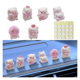 6PCS Cute Panda Car Dashboard Trim Accessories, Mini Auto Rearview Mirror Ornament, Funny Car Decoration Present for Women Men, Auto Interior Accessories for Home Office (Pig)