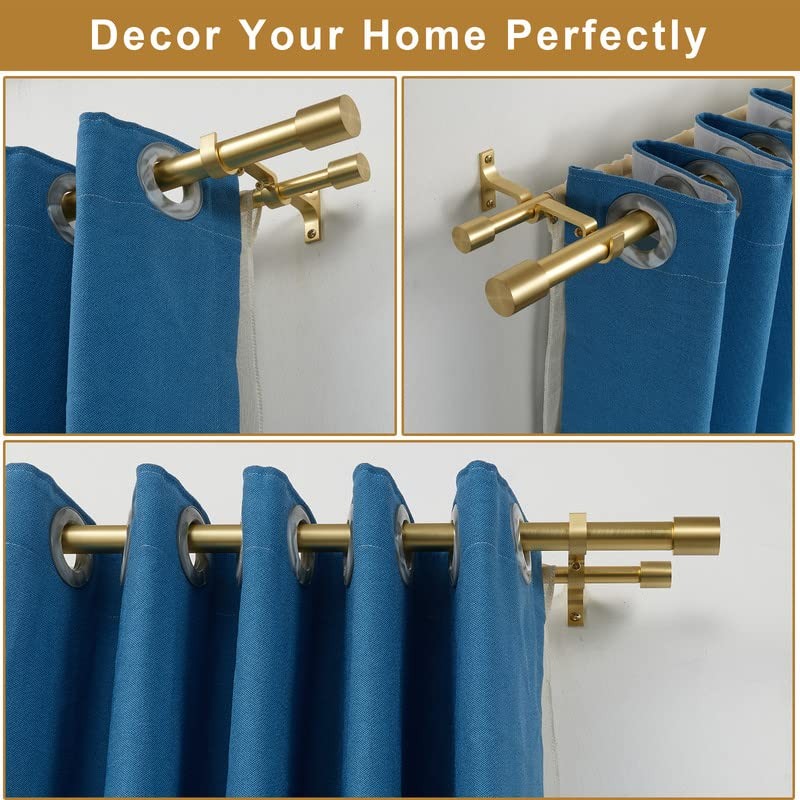 Brass Double Curtain Rods with Cap Finials, Double Curtain Rods