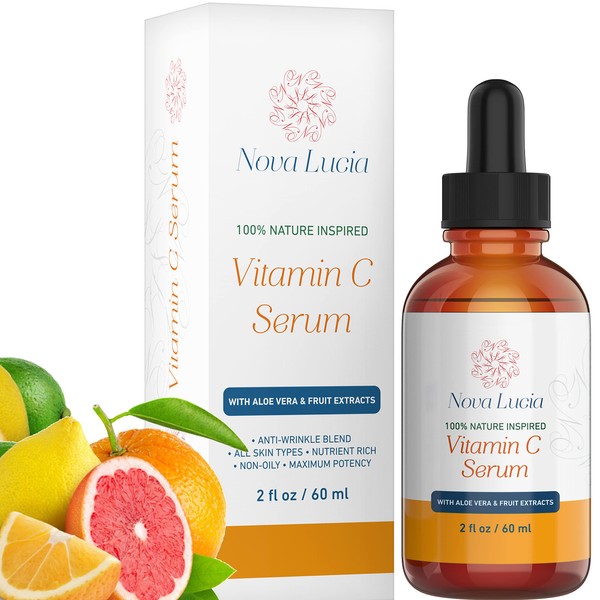 Vitamin C Serum for Face Anti Aging with Aloe Vera & Pro Vitamin Fruit Extracts Anti-Oxidant Anti Wrinkle Boost Collagen Production Day & Night 2oz