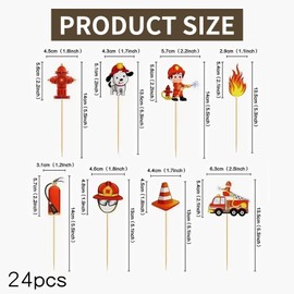 24 Stück Feuerwehr Geburtstag Deko,Feuerwehr Deko Kindergeburtstag,Feuerwehr Tortendeko,Feuerwehrmann Kuchen Dekorationen Zubehör,Fire Truck Cupcake Toppers für Cupcake Party Geburtstagsfeier