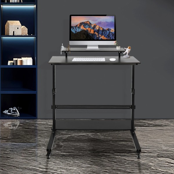 Unbranded Rolling Height Adjustable Standing Desk Computer Workstation Black Table