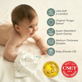 Momcozy Soft & Absorbent Baby Washcloths - 4 Layer Design| Medium Thickness| Premium Cotton for Newborns' Skin-Great for Bathing, Wiping & on-The-go Use, Shower Gift and Essential(5 Pack, 10x10 inch)