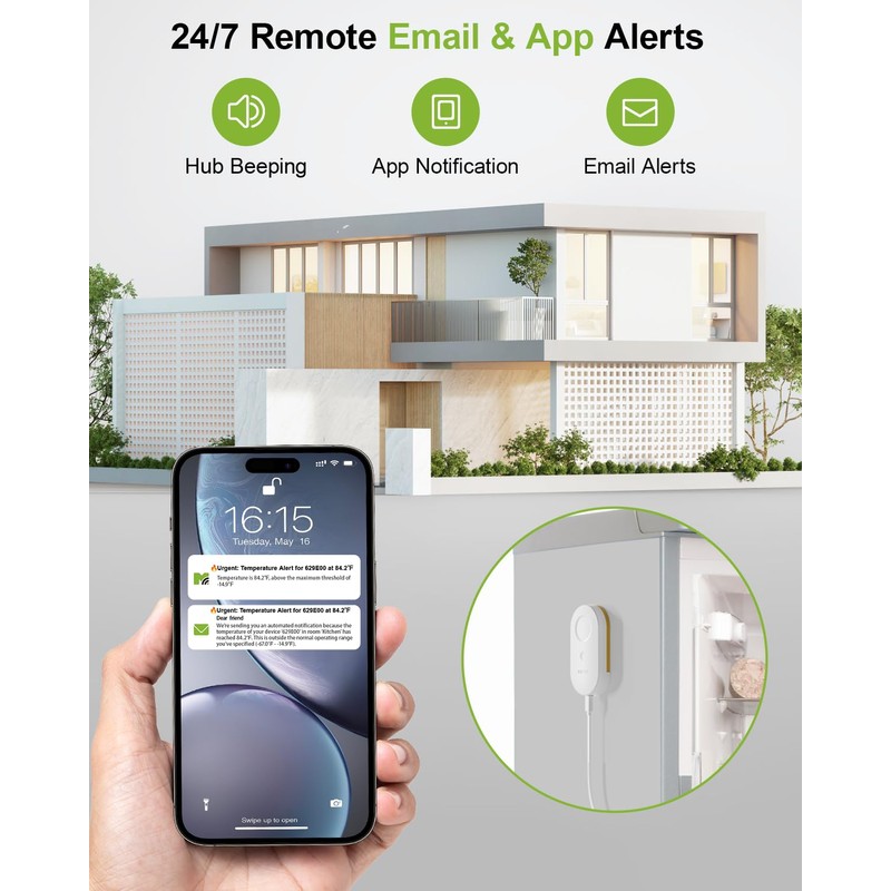 MOCREO MS1 Wireless Freezer Thermometer Alarm, 2-Year Data Logging, Remote