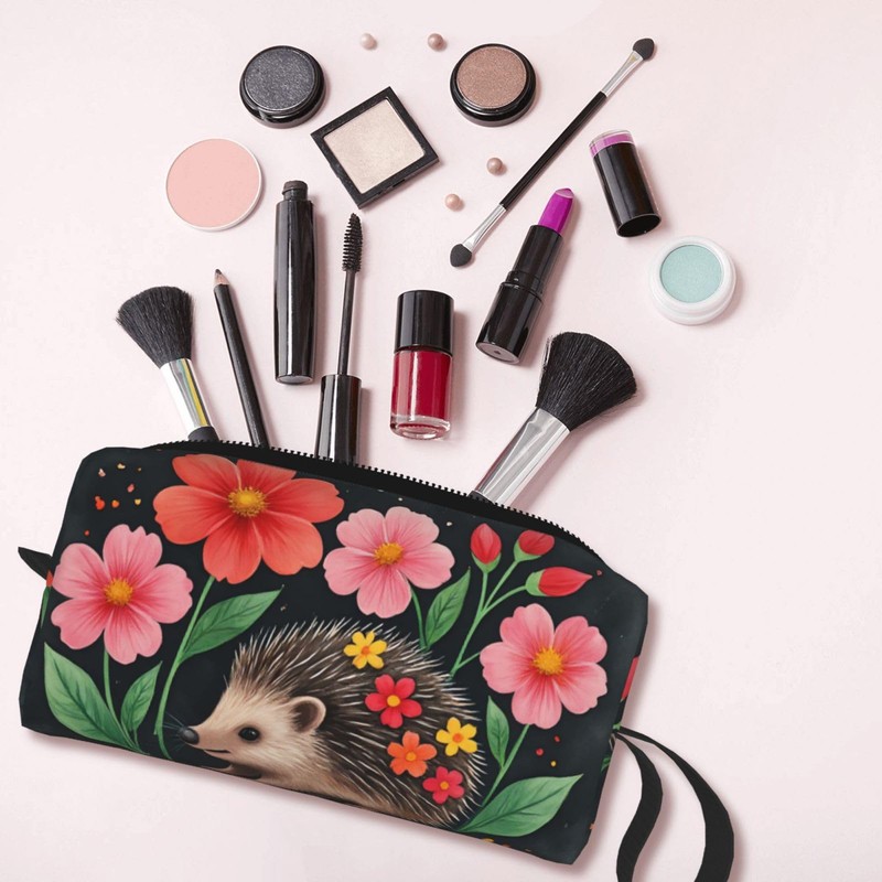 OLUSENMO Flower Hedgehog Makeup Bag Small Compact & Durable Travel