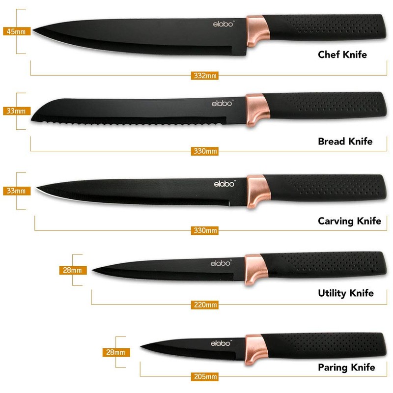 elabo 6-Piece Premium Kitchen Knife Set with Block – Stainless