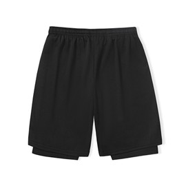 DaniChins Boys 2 in 1 Athletic Active Shorts Sports Running Quick Dry Breathable Compression Shorts (Black, 12)