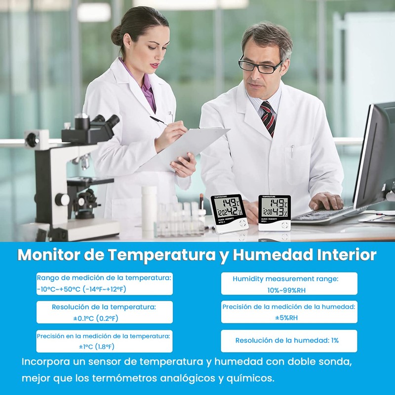 Termohigrómetro Digital, Medidor de Temperatura y Humedad Interior