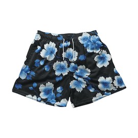 MECH-ENG - Pantalones cortos para hombre, diseño bohemio, ligeros, atléticos, para correr, entrenamiento, malla, playa, verano, Flor azul, Large