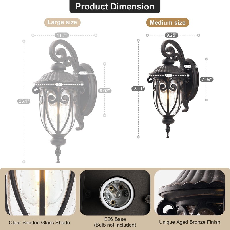 GOALPLUS 18 Inch Outdoor Porch Light with Wall Mount, Antique