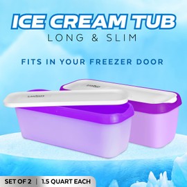 Laxinis World Ice Cream Containers – Pack of 2 Ice Cream Plastic Containers with lids, 1.5 Quarts, Reusable, with Non-slip Base (Purple)