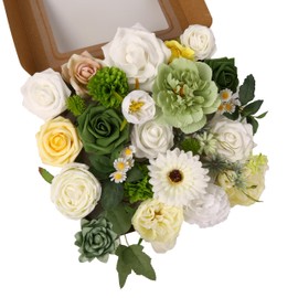 LITOYNAN Artificial Flower Combo Flowers Box Set for DIY Bouquets Centerpieces Floral Arrangements, Multi Use Wedding Party Home Decorations Faux Flowers（Blooming Green White ）