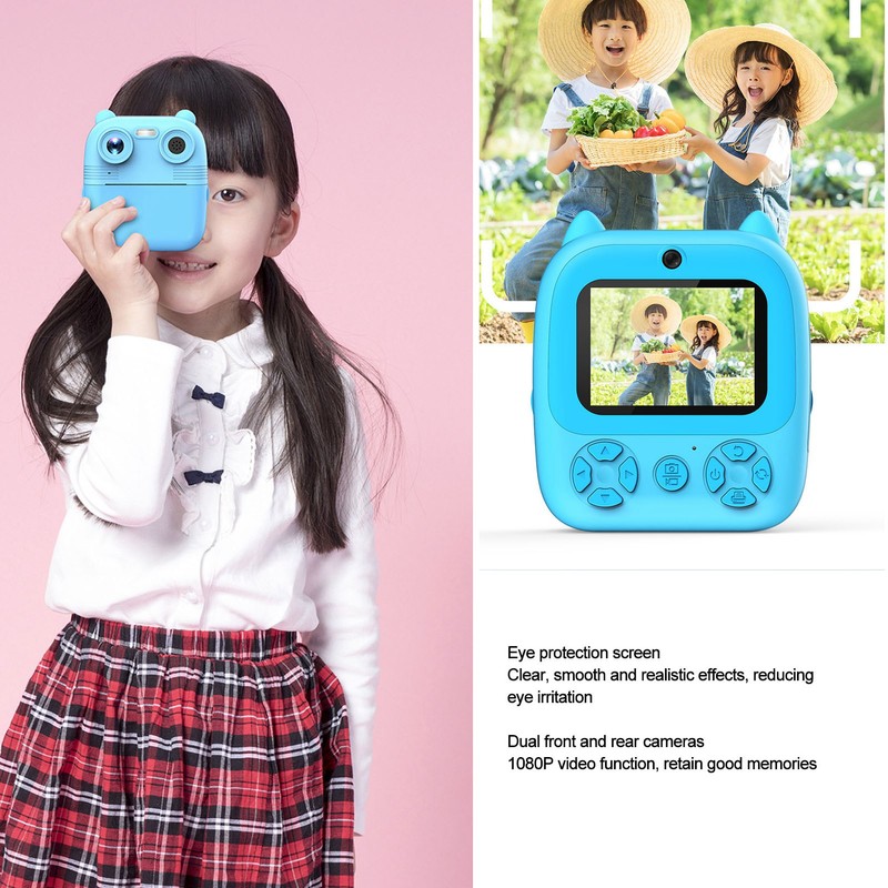 Kids Digital Print Camera HD 1080P Front Rear Dual Lens