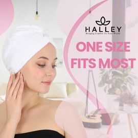 HALLEY Cotton Hair Towel Wrap – 3 Packs Super Absorbent, Anti Frizz Fast Drying Hair Towel for Curly Long Thick Hair – Hair Turbans for Wet Hair with Button – Hair Plopping Towel (White)