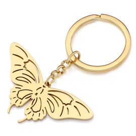 RAIDIN Stainless Steel 18K Gold Silver Plated Keychains Cute Butterfly Keyring Charms Gifts for Women Girls Car Purse Keys Accessories (Gold-033)