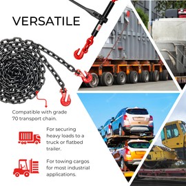 AFA Tooling 5/16"- 3/8" Chain Binders with 5/16" 20ft Load Chains (2 Pack) | Heavy Duty G70 Ratchet Binders and Chains for Secure Load Transport