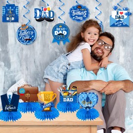 Fathers Day Decorations, Best Dad Ever Decorations with Happy Fathers Day Banner Bow Tie Garland and Fathers Day Honeycomb Centerppieces, Fathers Day Decorations for Home Office