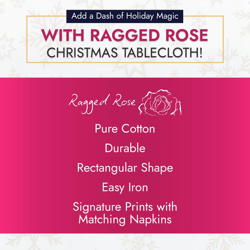 Ragged Rose Christmas Table Cloth - Festive Linen Tablecloth with