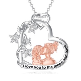 Qyvit Mother Daughter Necklace 925 Sterling Silver Flower Heart Mom Necklace Mom Daughter Jewelry Gift for Mother Women-2
