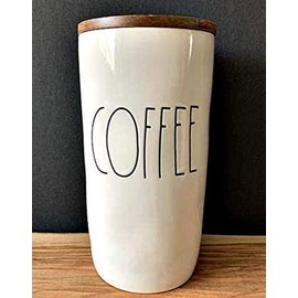 Rae Dunn Magenta Large Ceramic Coffee Canister/Cellar with Wooden Lid | Inscribed: Coffee