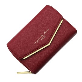 HNOOM Women's Small Purse, PU Leather Purse with Zip, Coin Compartment, Mini Wallet, Credit Card Holder with 9 Card Slots, Gifts for Women, red, Modern
