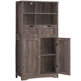 Iwell Tall Storage Cabinet with 2 Drawers & Adjustable Shelf, Bathroom Cabinet with Doors, Kitchen Pantry Storage Cabinets, Cupboard for Living Room, Dining Room, Entryway, Rustic Gray