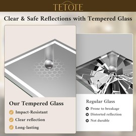 TETOTE 20 x 28 LED Bathroom Wall Mirror Fashion Lighted Bathroom Vanity Mirror Memory Dimmable Touch Switch Control, Tempered Glass