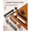 CcHhyyt 2 Pack Leather Cabinet Knobs Hand-Stitch White Round Leather