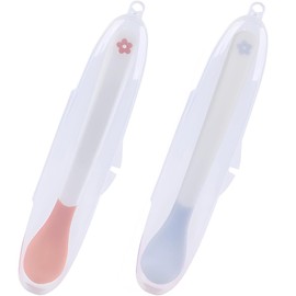 JUJUGO Baby Food Spoons, Set of 2, Warm, Color Changing with Temperature, Baby Spoon, Prevents Burns, Includes Case, Tableware, Baby Supplies