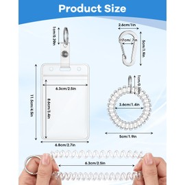 BelroseHom 2 Pack Clear ID Card Holder, PVC Clear Vertical Wrist Coil ID Badge Holder with Aluminum Multitool Carabiner Clip, Stretchable Spiral Wristband Key Ring for Outdoor Camping Cruise Office