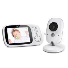 GHB Baby Monitor, 3.2 inches LCD Colour Baby Monitor Video, Incredible Baby Video Camera, Surveillance 2.4 GHz Bi-directional Video Night Vision White