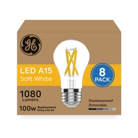 GE Ultra Bright LED Light Bulbs, 100 Watt Equivalent, Soft White, Ceiling Fan Clear A15 Bulbs (8 Pack)