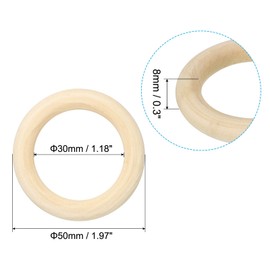 PATIKIL 50 mm/2 inch Untreated Wooden Rings, Pack of 20 Natural Solid Wood Rings for DIY Craft Projects, Wood Colour