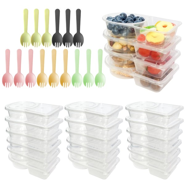 Kleeblatt 15pcs Double Compartment Reusable Snack Condiment Containers With Lids,