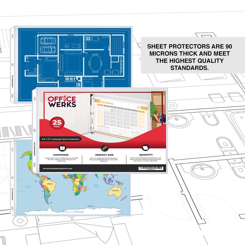 Performore 25 Sheet Protectors, Landscape Clear Sheet Protectors 8.5 X