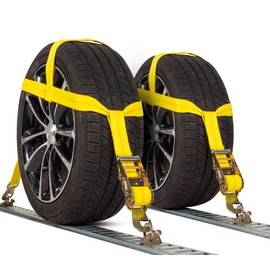 US Cargo Control Tow Dolly Basket Straps with Flat Snap Hooks and Ratchets (2-Pack), Tow Dolly Straps Fit Tires 14-17 Inches, 12,000 LBS Break Strength, Tire Bonnet Straps to Haul and Tow