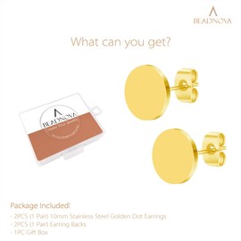 BEADNOVA Stud Earrings Flat Circle Piercing Earrings Gold Dot Earrings Post Earrings for Women Men (10mm)