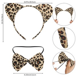 Yolyoo Yolyoo Leopard Kostüm Set Tier Leopard Stirnband Fliege,Leopard Ohren Stirnband für Kostüm Party Dekoration Zubehör (Leopard Kostüm Set)