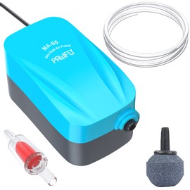 Pawfly Aquarium 15-40 GPH Compact Air Pump Quiet Oxygen Aerator Pump with Air Stone/Nano Bio Sponge Filter Airline Tubing and Check Valve Accessories for 3-20 Gallon Buckets and Fish Tanks