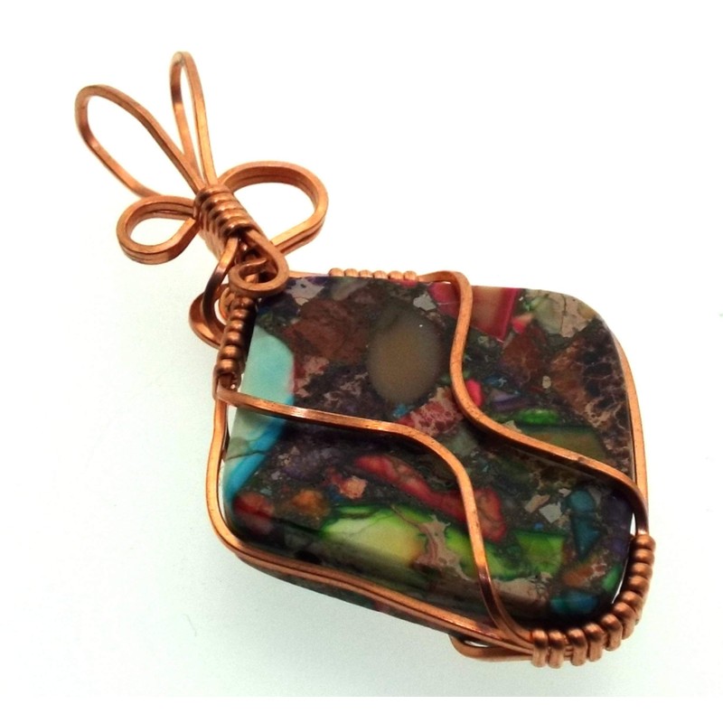 Sea Sediment Jasper Gemstone Copper Wire Wrapped Pendant